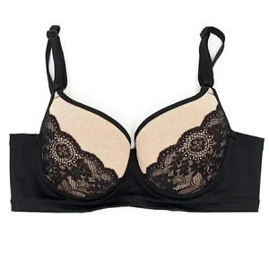 Black Lace Demi Bra Size 36C‎ Floral Lace Summer T Shirt Bra Sexy Lingerie Nude